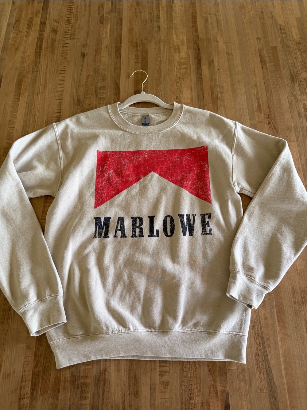 Kameron Marlow Unisex Cream Crewneck with Red Chevron (Marlboro) Graphic